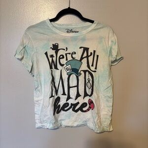 Disney Alice in Wonderland "We're All Mad Here" white&blue tie-dye tee size lg